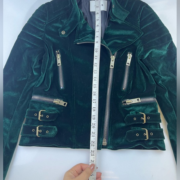 LXLS Dark Green Velvet Moto Jacket N272-28 - Picture 8 of 8